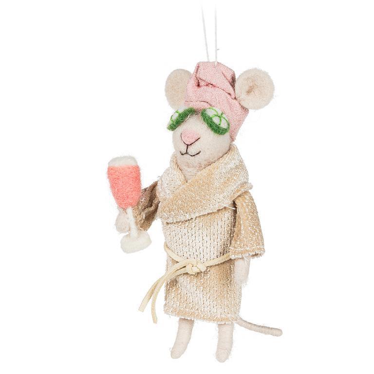 Ornement 5,5 po souris au spa avec concombre sur les yeux