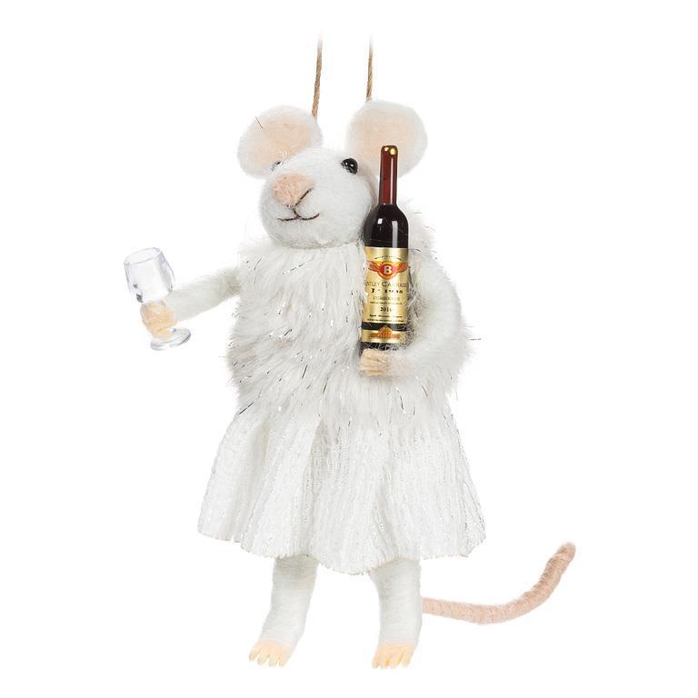 Ornement 4,5 po souris avec bouteille de vin