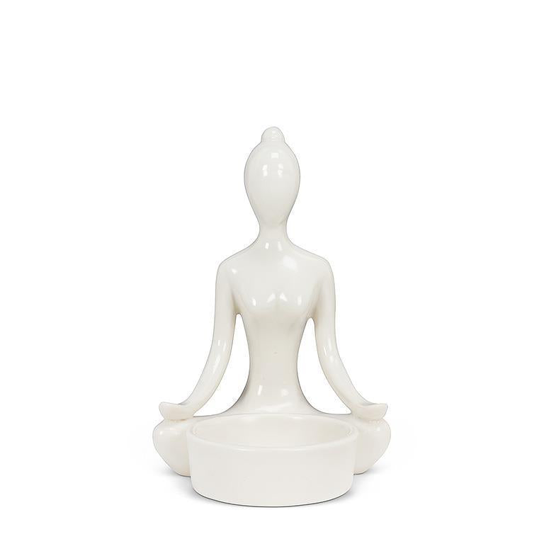 Bougeoir yoga et prière main sur les genoux blanc 4,5 po