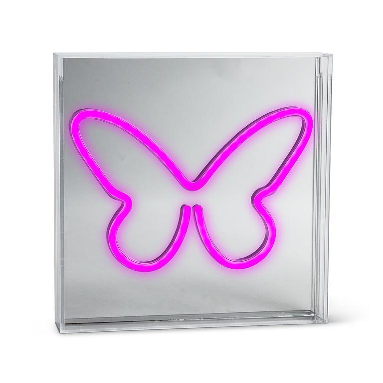 Affiche lumineuse DEL 9 po x 9 po papillon fuchsia