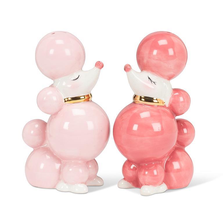 Ensemble de salière et poivrière 3,5 po chien caniche royal rose