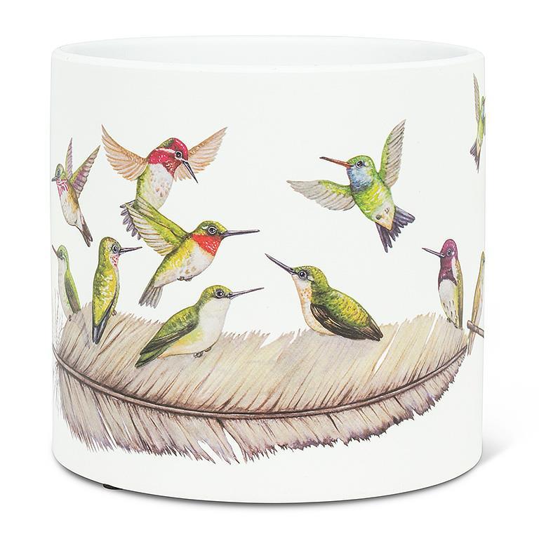 Cache-pot 4,5 po beige motif de colibris