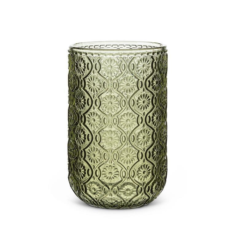 Verre 14 oz vert olive texturé marguerites