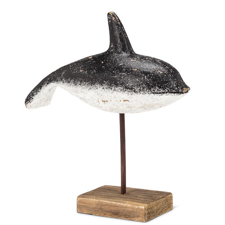 Baleine sur pied en bois 9 po noir et blanche