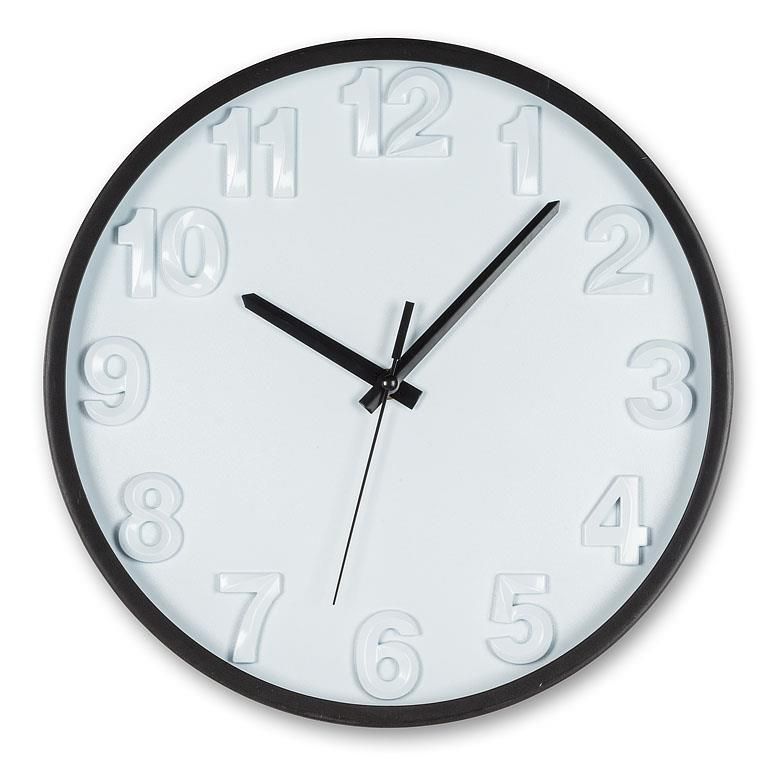 Horloge murale 12 po noire avec chiffres surélevés