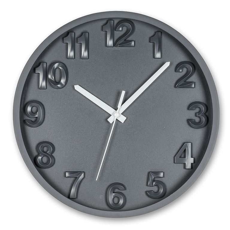 Horloge murale 12 po gris charbon avec chiffres surélevés