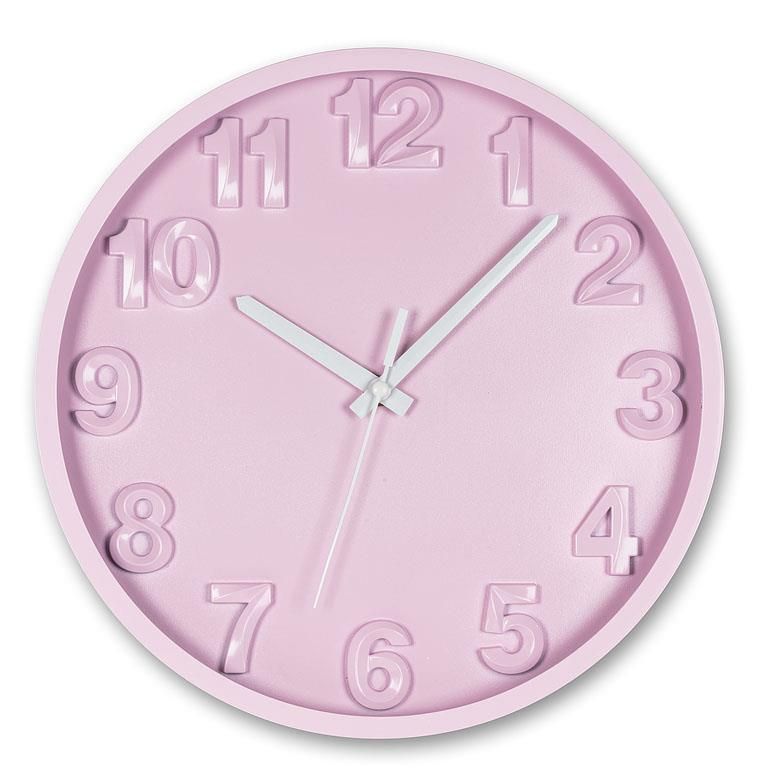 Horloge murale 12 po rose avec chiffres surélevés