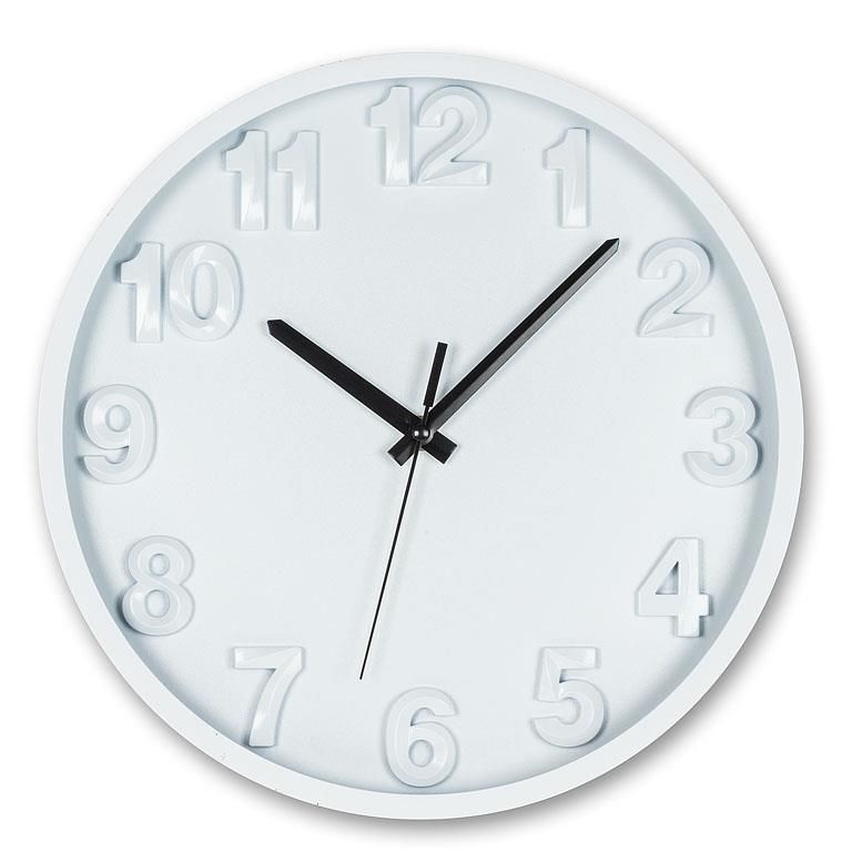 Horloge murale 12 po blanche avec chiffres surélevés