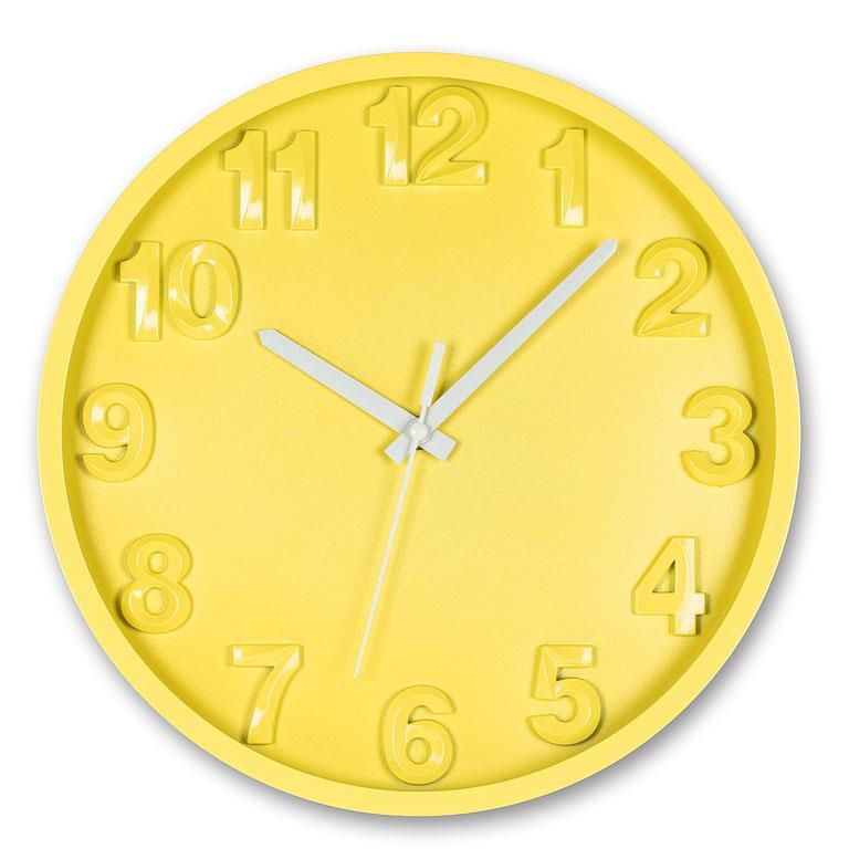 Horloge murale 12 po jaune avec chiffres surélevés