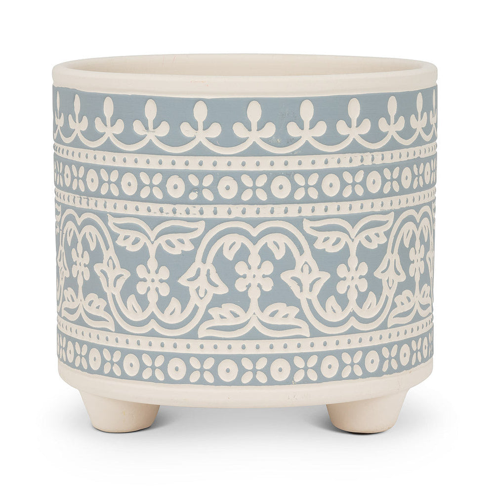 Cache-pot 6 po gris bleu avec motif beige