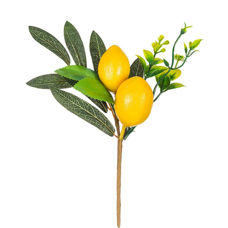 Branche artificielle de citrons avec feuilles 8 po