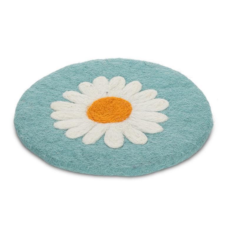 Sous plat rond 8 po bleu avec marguerite blanche