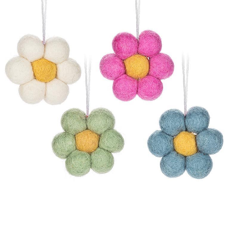 Ornement 2 po fleur en laine