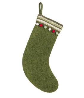 Bas de Noël 22 po vert olive avec pompons