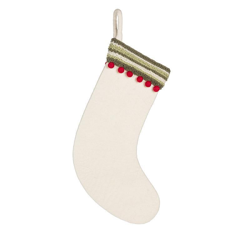 Bas de Noël 22 po blanc avec pompons