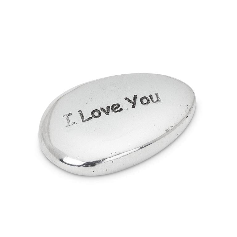 Pierre gravée en métal 2 po argent I Love You