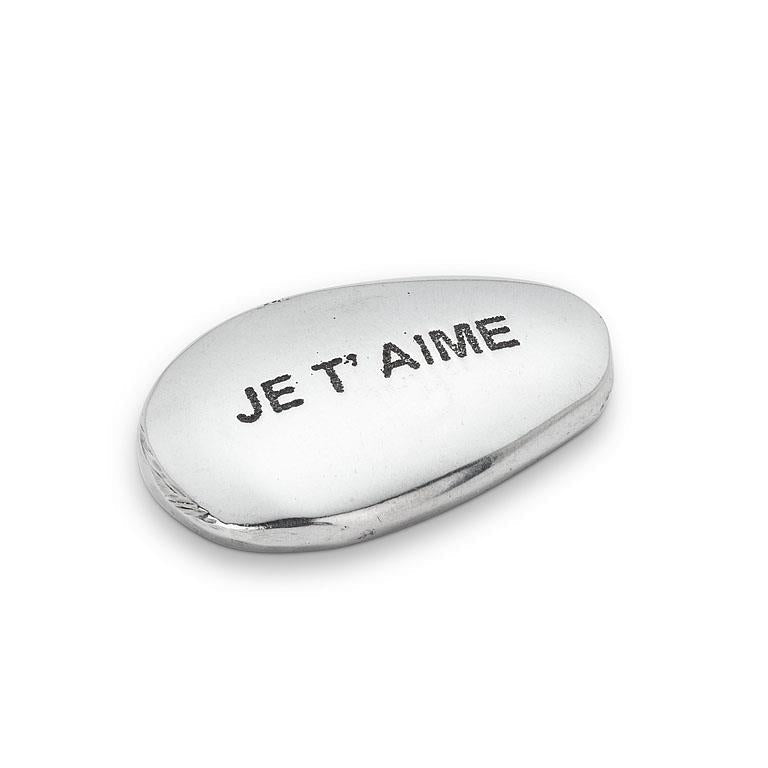 Pierre gravée en métal 2 po argent Je t'aime
