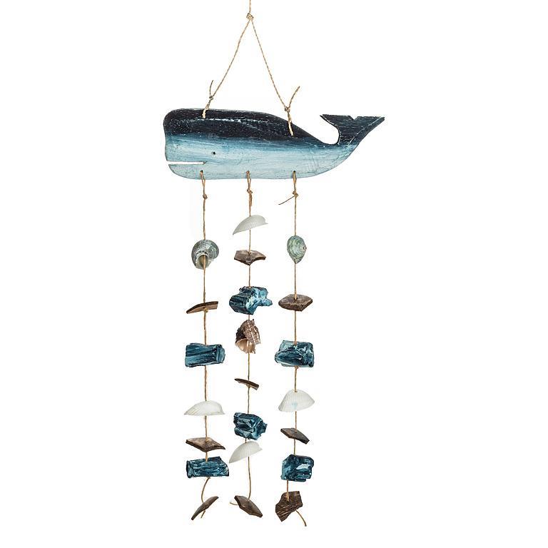 Carillon 12 po avec baleine et coquillages bleus
