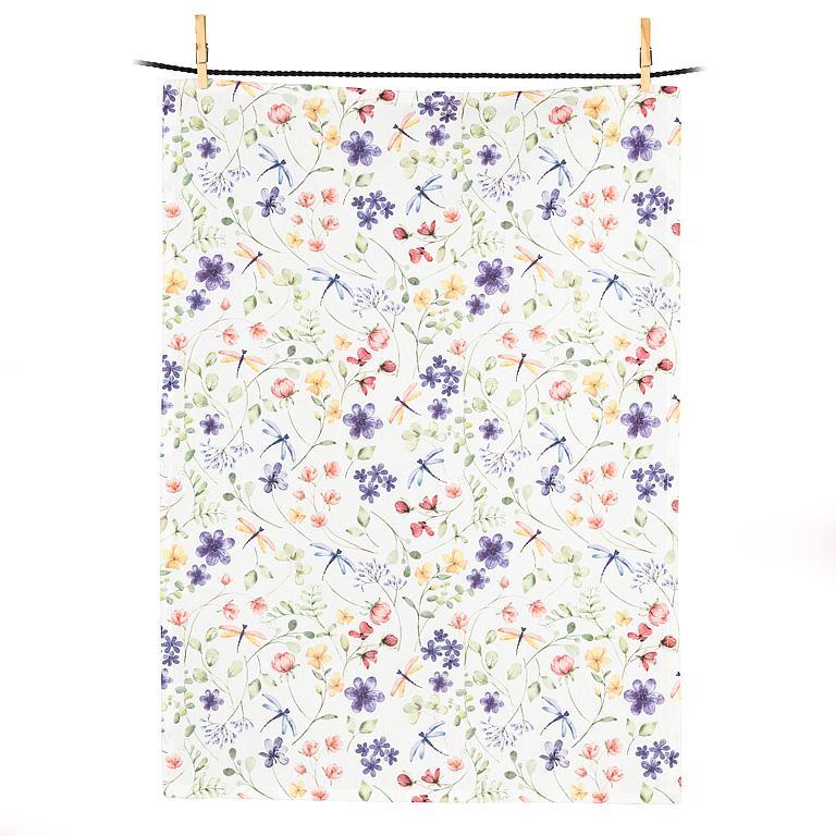 Serviette de cuisine 20 po x 28 po libellules et fleurs