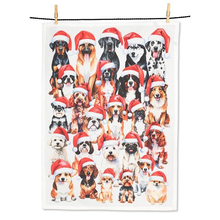 Linge de cuisine 20 po x 28 po chiens avec tuques de Noël