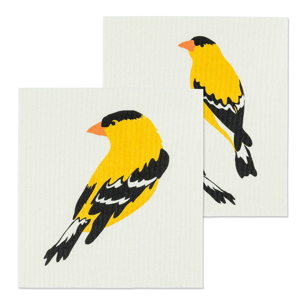 Lavette suédoise 6,5 po x 8 po oiseau jaune (paquet de 2)