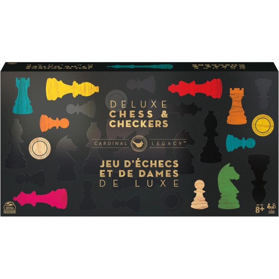 Jeu d'échecs et de dames Deluxe en bois massif (8 ans et plus)