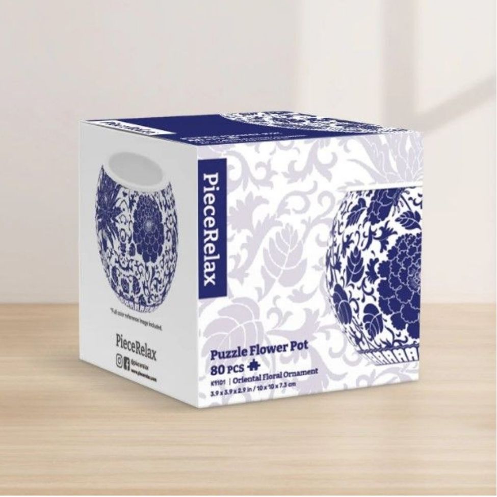 Casse-tête 3D 80 morceaux cache-pot oriental floral bleu