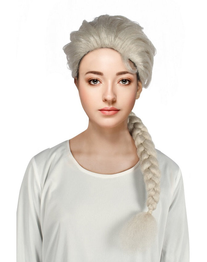 Perruque adulte 26 po tresse blond platine Elsa (La Reine des neiges)