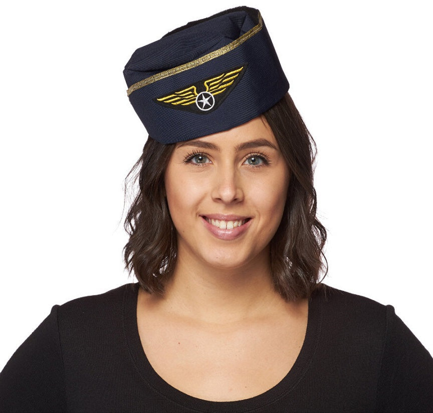 Chapeau d'hôtesse de l'air bleu marin pour adulte