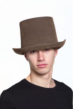 Chapeau haut-de-forme en faux suède brun pour adulte
