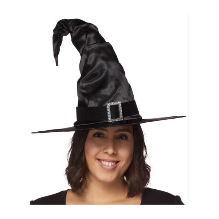 Chapeau de sorcière en satin noir 16 po pour adulte