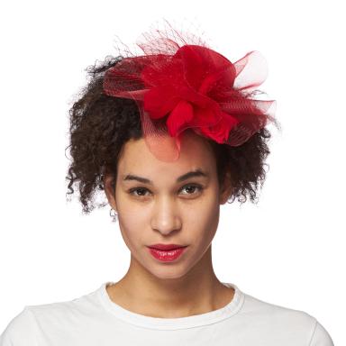 Chapeau bibi avec fleur et voile rouge