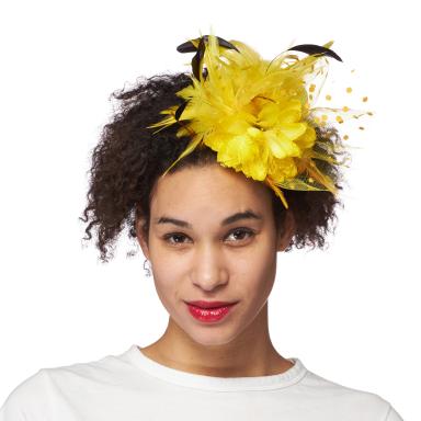 Chapeau bibi avec fleur et voile jaune