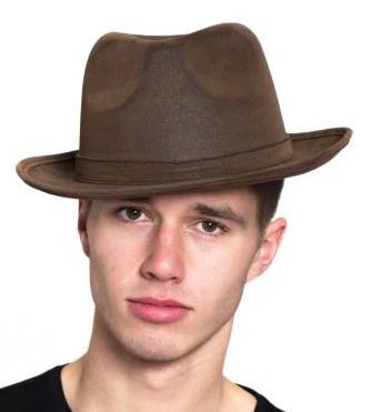 Chapeau de gangster en faux cuir brun pour adulte