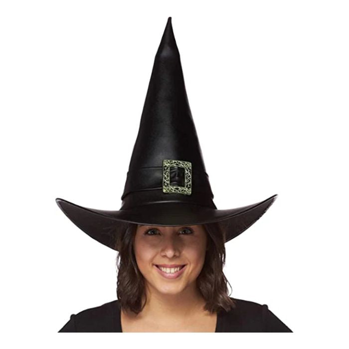 Chapeau de sorcière en faux cuir noir 16 po pour adulte