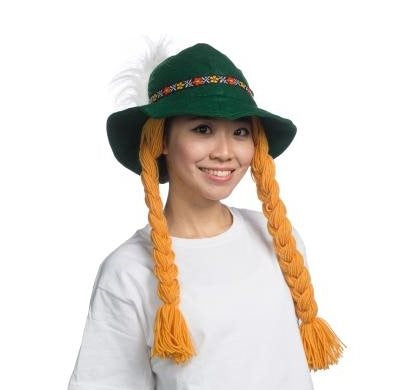 Chapeau Oktoberfest avec 2 tresses rousses pour adulte