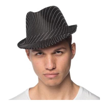 Chapeau fédora de gangster noir ligné blanc pour adulte