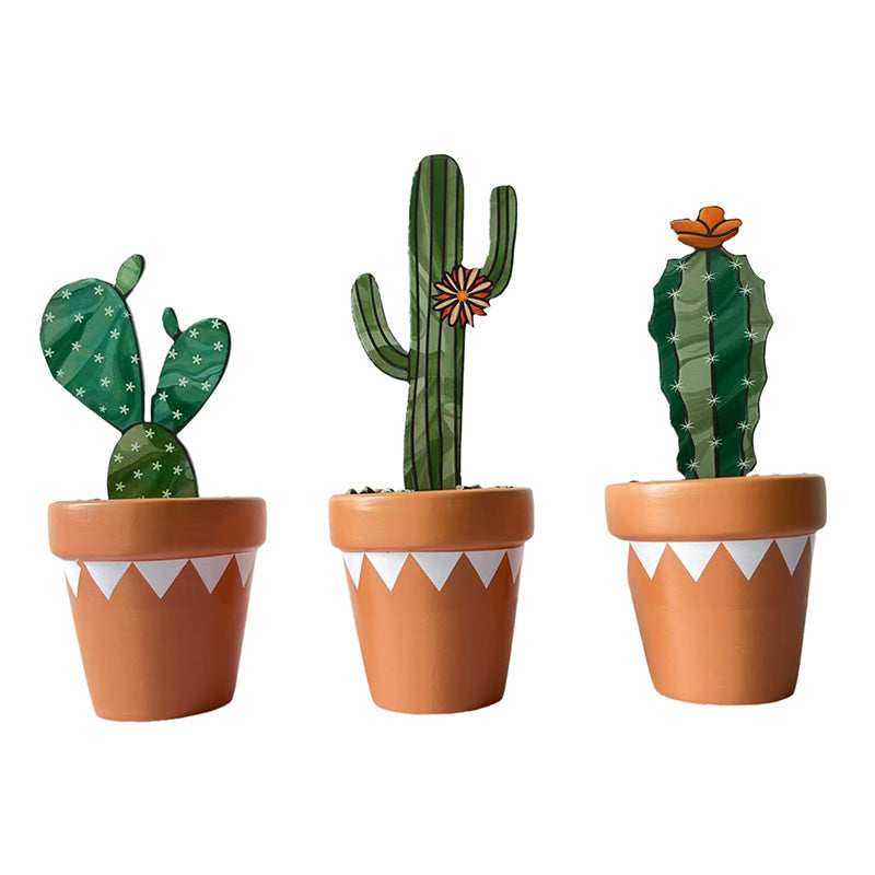 Attrape-soleil 3 po x 8,5 po cactus en céramique et vitrail dans un pot