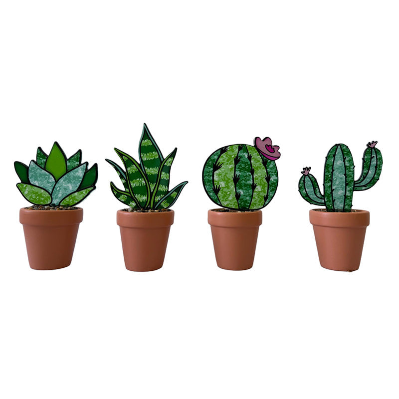 Attrape-soleil 3 po x 4,5 po x 7,5 po cactus en céramique et vitrail dans un pot