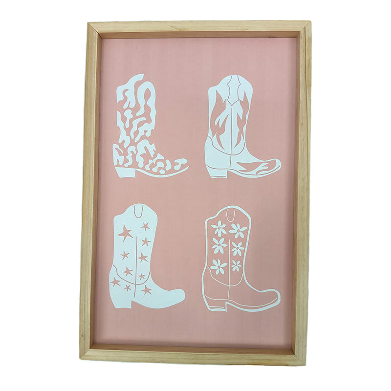 Tableau décoratif en bois botte de cowboy