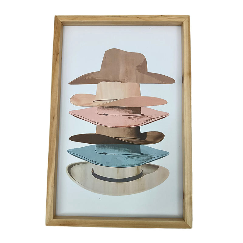 Tableau décoratif cadre en bois chapeau de cowboy