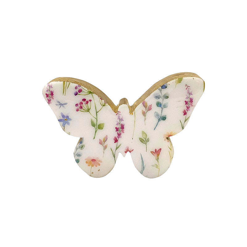 Papillon décoratif 9,5 cm x 14 cm x 2,5 cm en bois avec motif floral