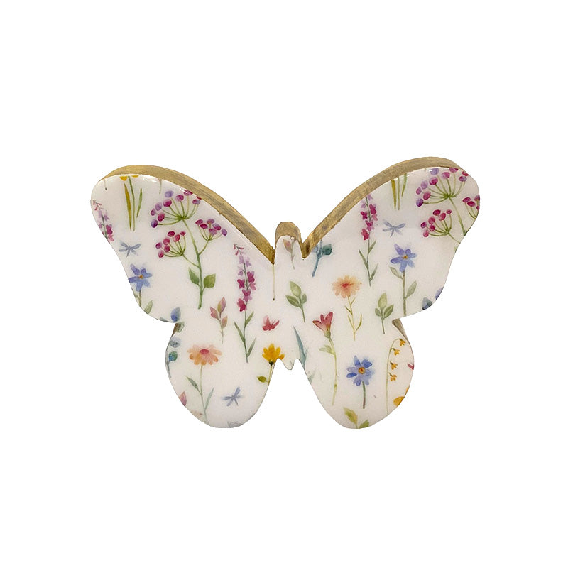 Papillon décoratif 12 cm x 18 cm x 2,5 cm en bois avec motif floral