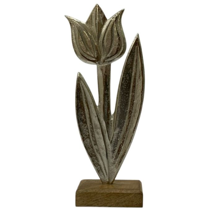 Tulipe décorative en métal sur base en bois