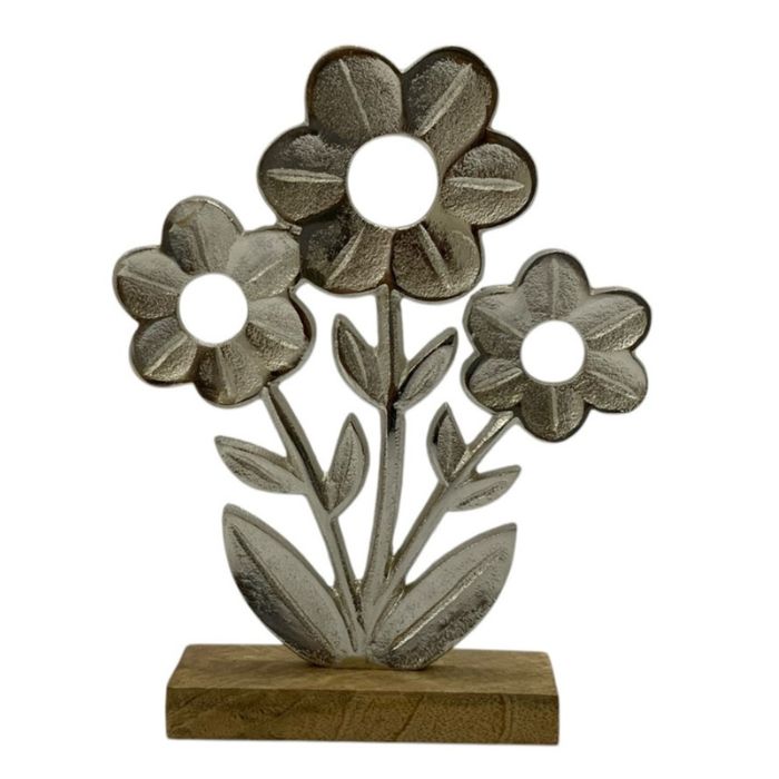 Fleur décorative en métal sur base en bois
