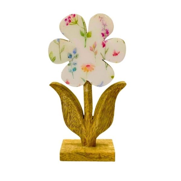 Fleur décorative en bois motif floral (moyenne)