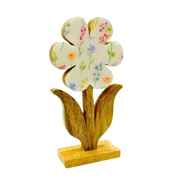 Fleur décorative en bois motif floral (grande)