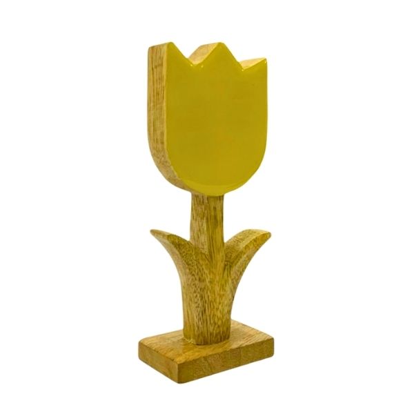 Tulipe décorative en bois et époxy jaune