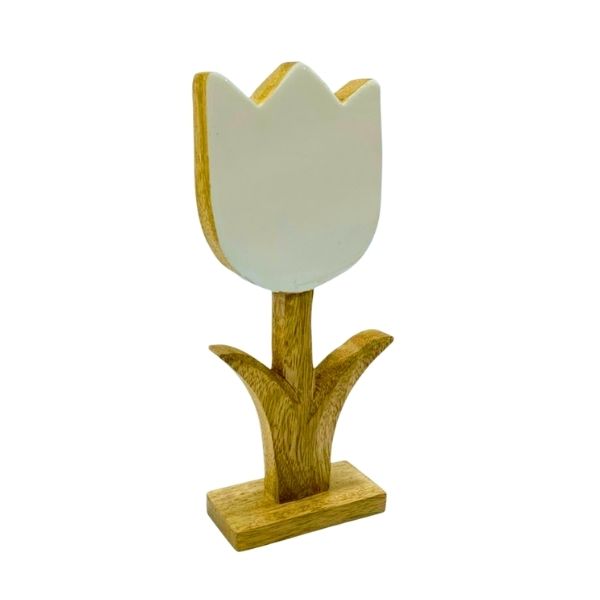 Tulipe décorative en bois et époxy blanche
