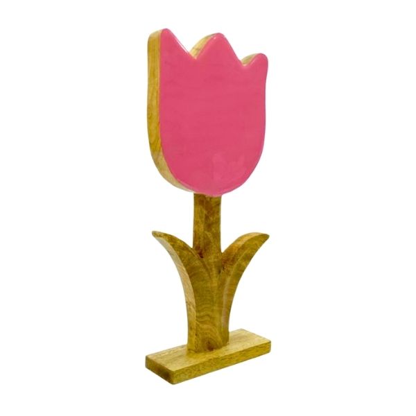 Tulipe décorative en bois et époxy rose